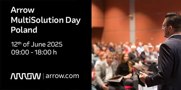 Prelegent przemawia do publiczności podczas konferencji Arrow MultiSolution Day w Polsce, 12 czerwca 2025.
