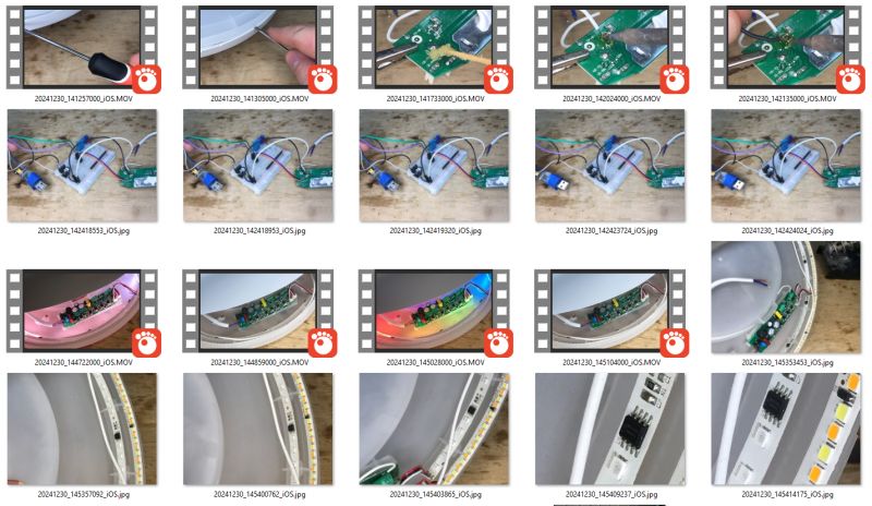 Screenshot of a folder containing multimedia files related to assembling and configuring an LED device.