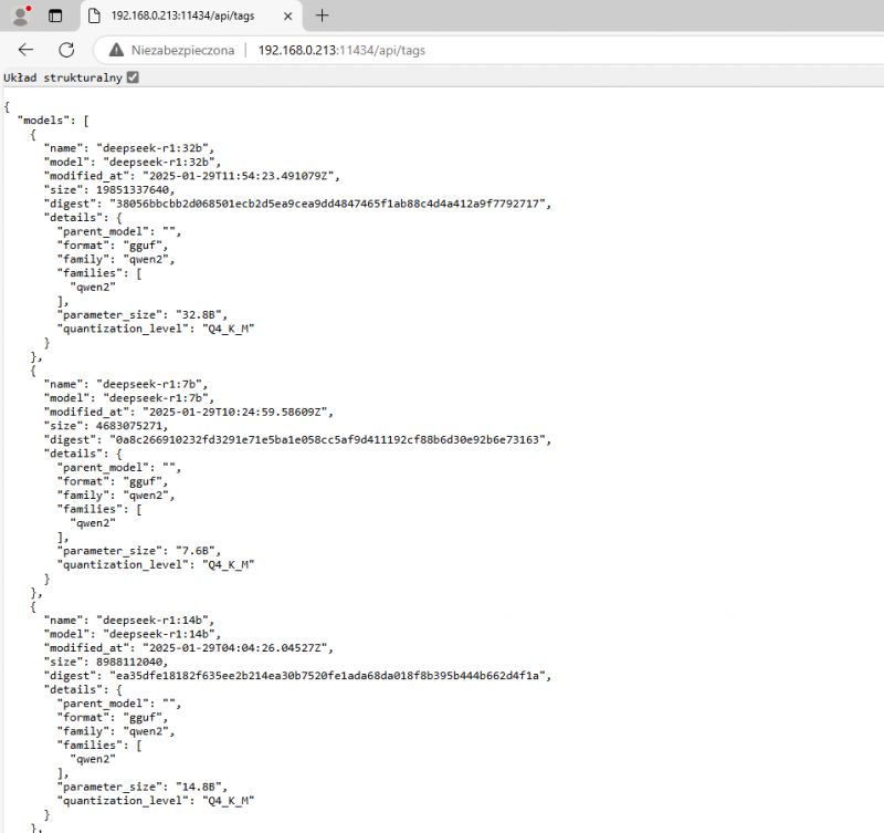 Screenshot of a browser displaying an API model list.