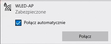 Wi‑Fi dialog showing network “WLED-AP”, labeled “Secured”, with a “Connect” button.