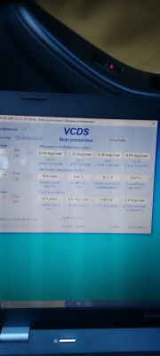 Ekran komputera z wykresami diagnostycznymi VCDS po płukaniu wtryskiwaczy w Audi.