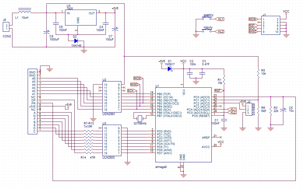 Kolejny zegarek LED na AtMega8, ale dokładny - 5 - elektroda.pl