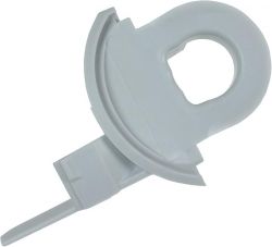 Biała plastikowa część z otworem, prawdopodobnie element jakiegoś urządzenia.