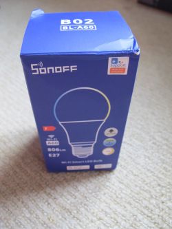 Box of Sonoff B02-BL-A60 Wi-Fi bulb.