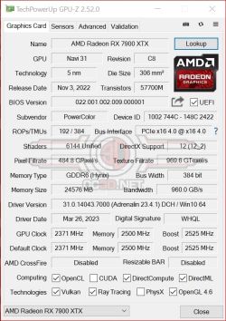 Zrzut ekranu z programu GPU-Z pokazujący dane karty Radeon RX 7900 XTX