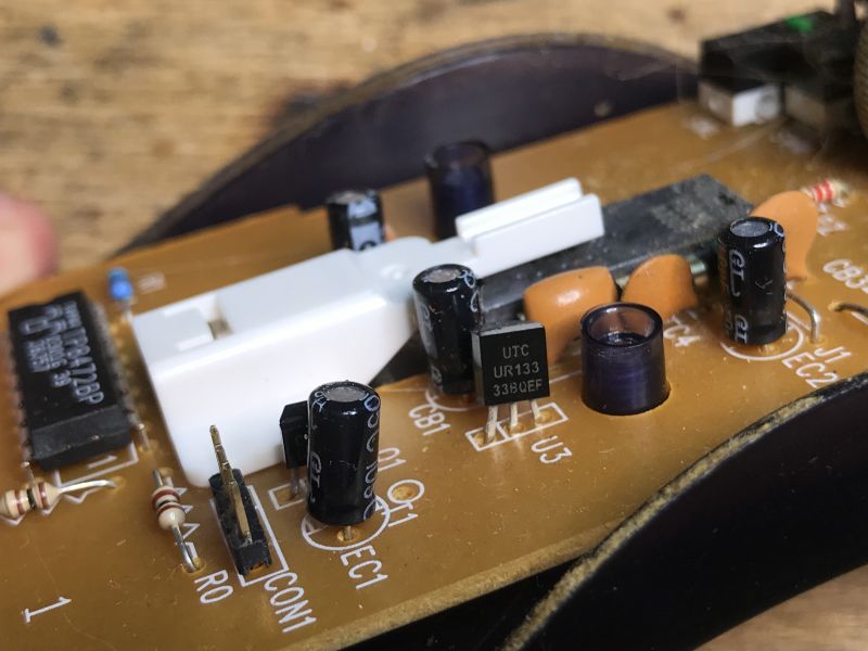 Inside View of an Old Computer Mouse with PCB PCB board inside an old computer mouse.