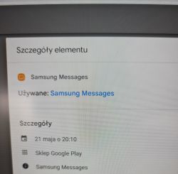 Zrzut ekranu z aktywności Google, pokazujący użycie aplikacji Samsung Messages.