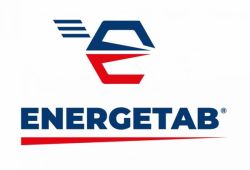 Logo ENERGETAB z literą E w kolorach czerwonym i granatowym oraz napisem pod spodem
