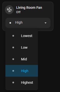 Fan speed selection menu with High option highlighted