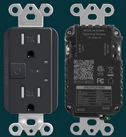 Front and back view of a Topeler/Junlit smart socket with two independent outlets.