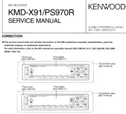Strona z instrukcji serwisowej Kenwood KMD-X91/PS970R z rysunkami paneli przednich