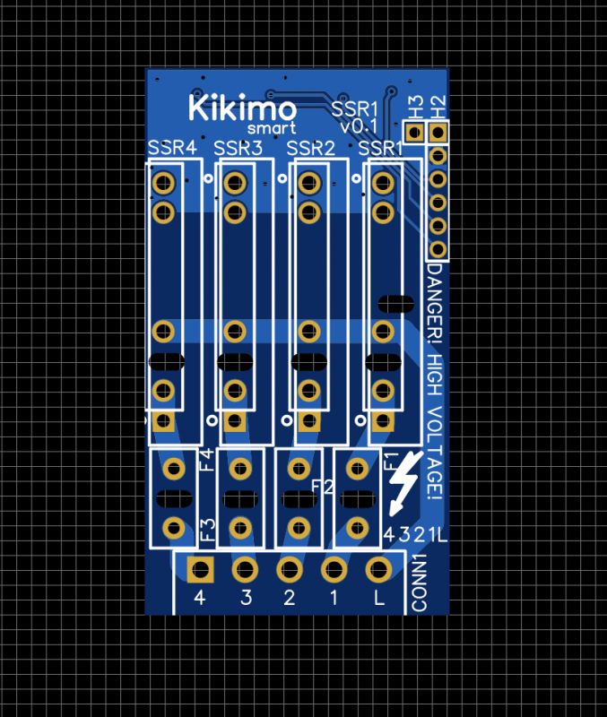 Kikimo SSR1 board with marked slots for four solid-state relays.