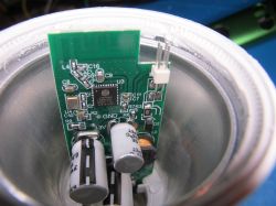 Electronics Inside an LED Lamp Close-up of PCB with electronic components inside an LED lamp housing