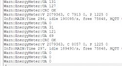 Screenshot showing log data from an energy meter test.