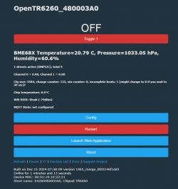 OpenTR6260 Configuration Panel OpenTR6260 configuration interface with temperature, pressure, and humidity details.