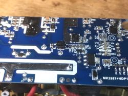 Interior of LDNIO QC USB SEW3452 Power Strip Close-up of a PCB with electronic components inside the LDNIO QC USB SEW3452 power strip.