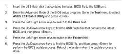 Instrukcja aktualizacji BIOS-u ASUS EZ Flash 3, kroki 1–6 na białym tle