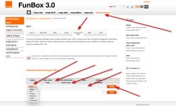 FunBox 3.0 panel with Dynamic DNS settings and dropdown list of service providers