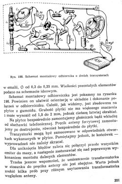 Assembly diagram of a simple radio using two transistors with labeled components