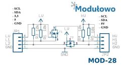 Circuit diagram of a logic level converter with connection labels.