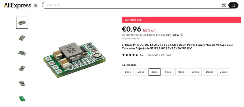 Miniature DC-DC Step-Down Converter Module on AliExpress Miniaturized step-down converter module on AliExpress.