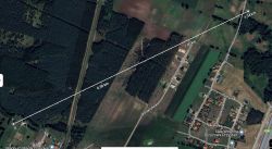 Mapa satelitarna pokazująca odległość między dwoma punktami w Szubinie i Rynarzewie