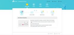 Ekran zarządzania routerem TP-Link AX1800 z komunikatem o braku połączenia z internetem.