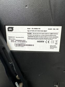 Information label on the back of OK. TV model ODL 49650UV-TIB