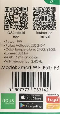 Nous Smart WiFi Bulb P3 RGBCW - CB2L + BP5758 - firmware change Nous Smart WiFi Bulb P3 RGBCW - CB2L + BP5758 - firmware change