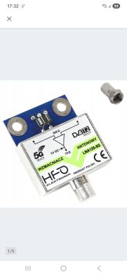 Wzmacniacz antenowy LNA125-5G z wejściem F, oznaczeniami 5V DC, 75Ω i 300Ω
