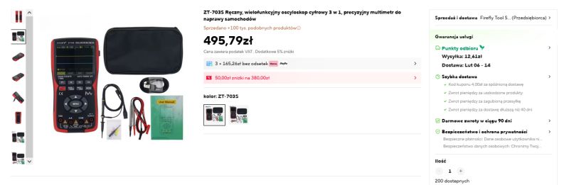 Zestaw multimetru ZT-703S z akcesoriami i etui na białym tle