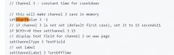 Screenshot of code setting initial channel values in a script.
