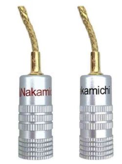 Srebrne wtyki głośnikowe Nakamichi z plecionym kablem
