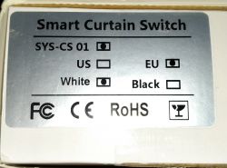Label on TEEPAO WI-FI Smart Curtain Switch Packaging Photo of the label on the packaging of the TEEPAO WI-FI smart curtain switch.