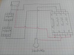 Schemat obwodu elektrycznego z elementami takimi jak wyłącznik, włącznik i żarówka