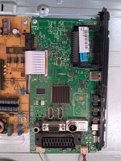Close-up view of the 17MB82S motherboard in a Marek AYA TV