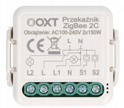 Zigbee Module OXT for Light Switches Zigbee module OXT with connection labels and wiring diagram.