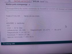 Serial monitor display with sensor data.