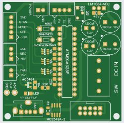 PCB for a power supply with ATmega328P and LM1084, designed for Raspberry Pi