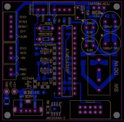 PCB design with ATmega328P microcontroller and power supply circuit