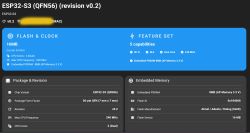 Screenshot with specification details of ESP32-S3 (QFN56) module, revision 0.2