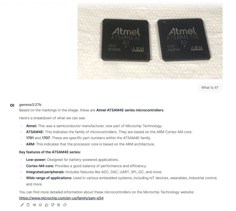 Atmel ATSAM4E Microcontrollers Two Atmel ATSAM4E8E and ATSAM4E16E microcontrollers on a white background.