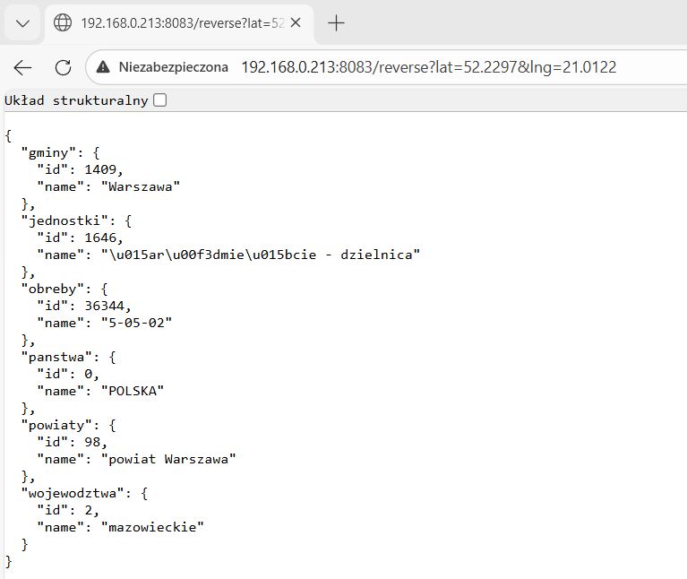 JSON response from local reverse geocoding for Warsaw coordinates