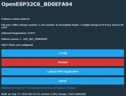 OpenESP32C6 user interface with device information.