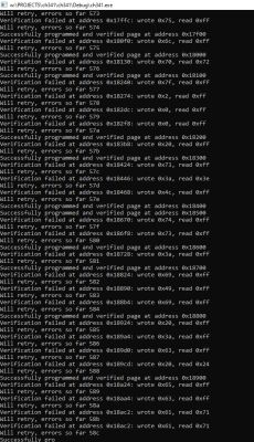 Console window with verification error messages when programming flash memory using CH341.