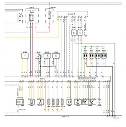 Schemat elektryczny z przewodami i symbolami komponentów.