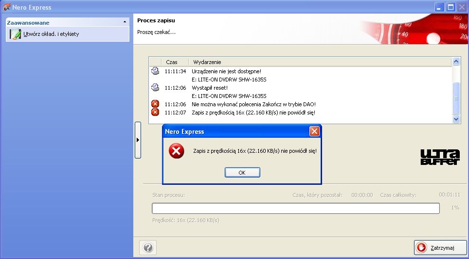 Problem z nagrywaniem CDRW USB (wmontowane DVDRW)