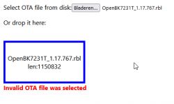 OTA update interface with file selection error.