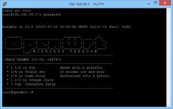 PuTTY screenshot showing a login to a router with OpenWrt.