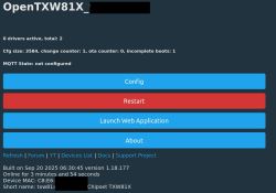OpenTXW81X device web interface with configuration and control buttons visible